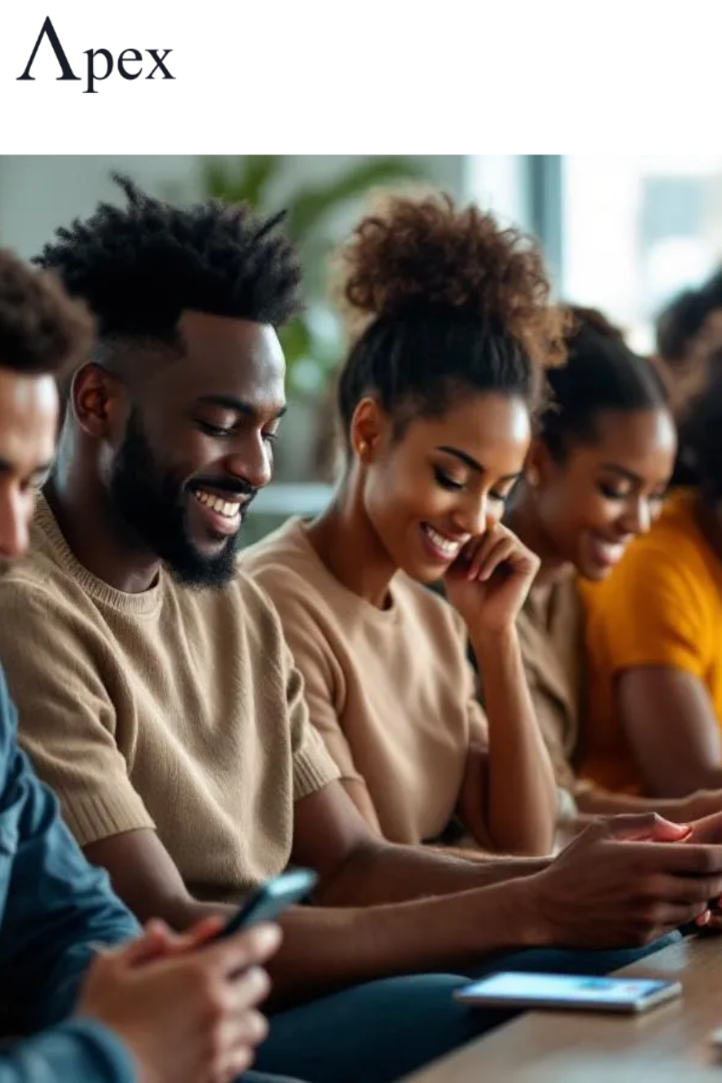 Social Media Engagement in Action Group of smiling people using smartphones in a casual setting